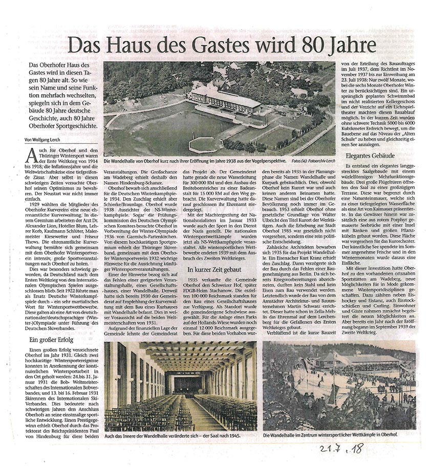 Artikel "Haus des Gastes wird 80 Jahre" Artikel "Haus des Gastes wird 80 Jahre"
